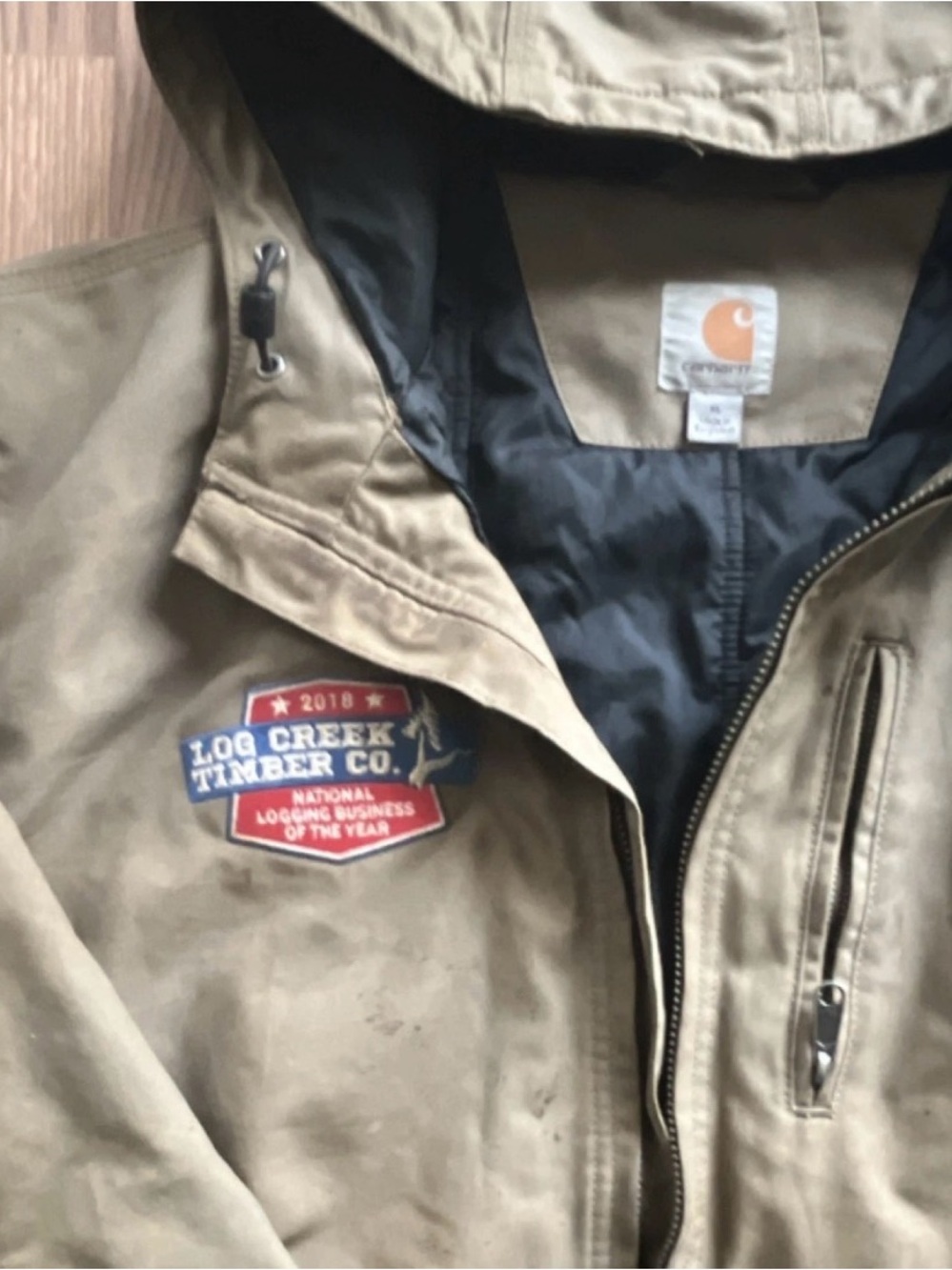 Carhartt Brown Hooded Heavyweight Work Bomber Jacket Men’s XL Log Creek TimberCo - Picture 6 of 13